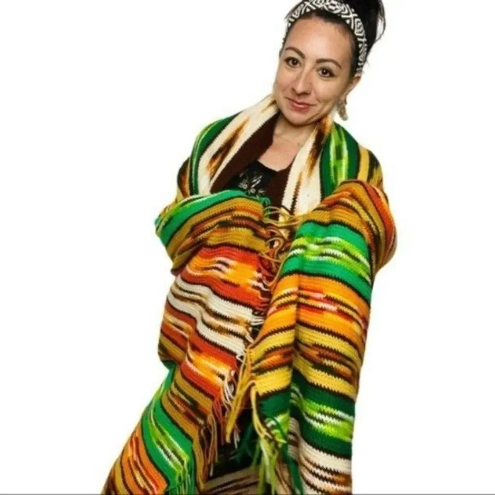 Vintage 70's Afghan Blanket Fringe Throw